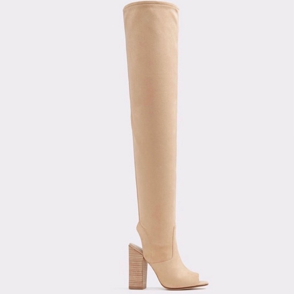 NWT Aldo Winker Boots Over the Knee Tan Cream Beige Suede Size 6 chunky heel - Picture 1 of 6